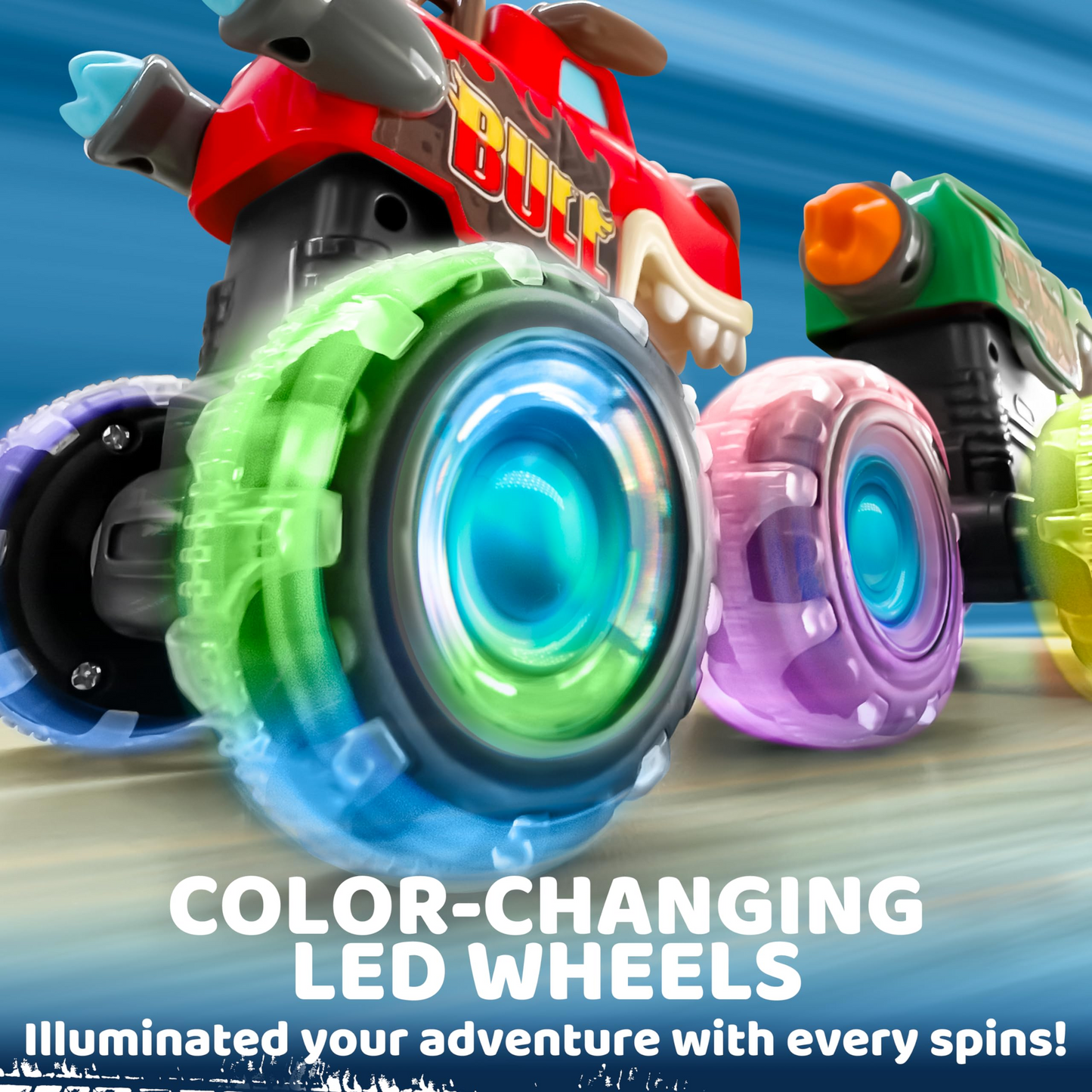 3-Pack Light Up Monster Trucks - Motion-Activated Toy Cars for Toddlers