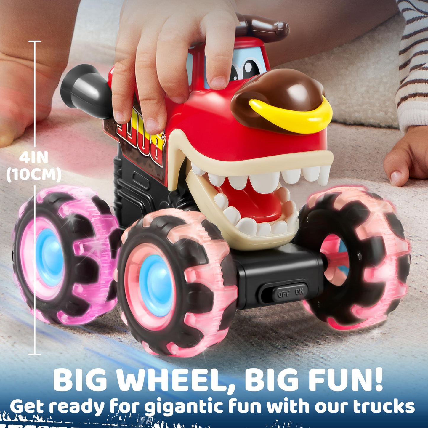 3-Pack Light Up Monster Trucks - Motion-Activated Toy Cars for Toddlers