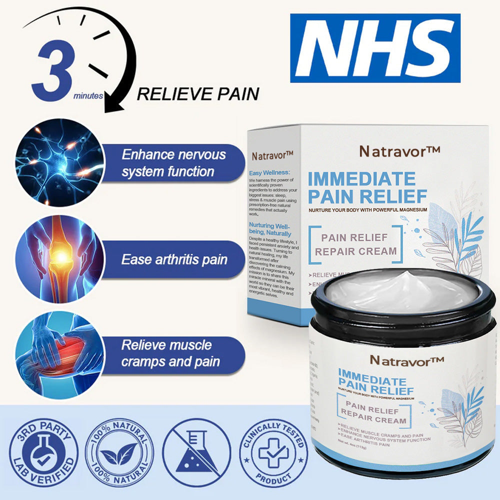✅NHS Approved: Natravor™ Magnesium Pain Healing Bone Cream (Relief of neuropathy, muscle spasms, twitches or cramps, poor bone health and other arthritis)
