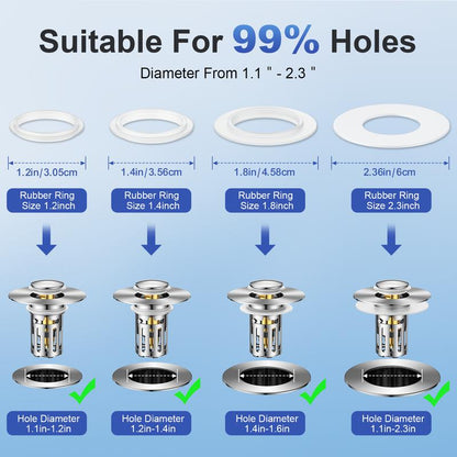 Universal 2-in-1 Bathroom SinkStopper, Pop-up with Anti-Clog RemovableStainless Steel Filter Basket Drain Hair Stopper,Anti-Odor Stopper