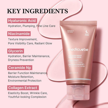 Mascarilla Nocturna de Colágeno - Cuidado de Elasticidad e Hidratación, Reduce la Flacidez y la Opacidad