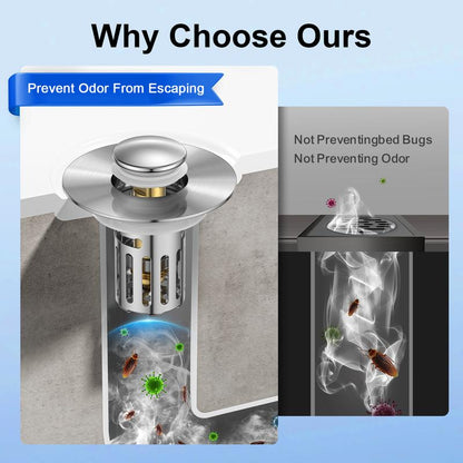 Universal 2-in-1 Bathroom SinkStopper, Pop-up with Anti-Clog RemovableStainless Steel Filter Basket Drain Hair Stopper,Anti-Odor Stopper