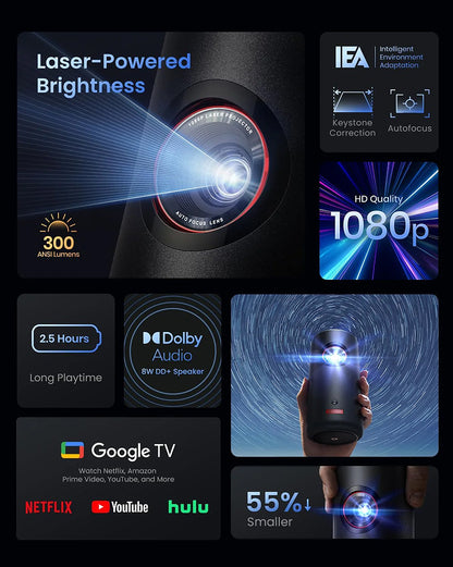 🎄Christmas Special🎁 Capsule Projector | 1080P Smart Mini Projector with Wi-Fi | 2.5H Playtime | 120-Inch Big Screen | Ultra Portable for Any Space📽️
