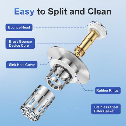 Universal 2-in-1 Bathroom SinkStopper, Pop-up with Anti-Clog RemovableStainless Steel Filter Basket Drain Hair Stopper,Anti-Odor Stopper