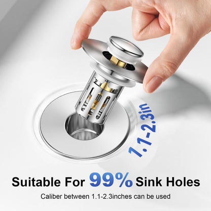 Universal 2-in-1 Bathroom SinkStopper, Pop-up with Anti-Clog RemovableStainless Steel Filter Basket Drain Hair Stopper,Anti-Odor Stopper