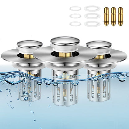 Universal 2-in-1 Bathroom SinkStopper, Pop-up with Anti-Clog RemovableStainless Steel Filter Basket Drain Hair Stopper,Anti-Odor Stopper