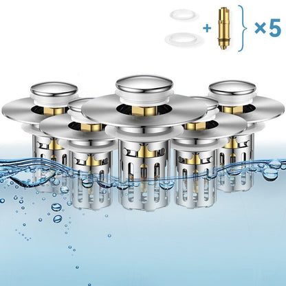 Universal 2-in-1 Bathroom SinkStopper, Pop-up with Anti-Clog RemovableStainless Steel Filter Basket Drain Hair Stopper,Anti-Odor Stopper