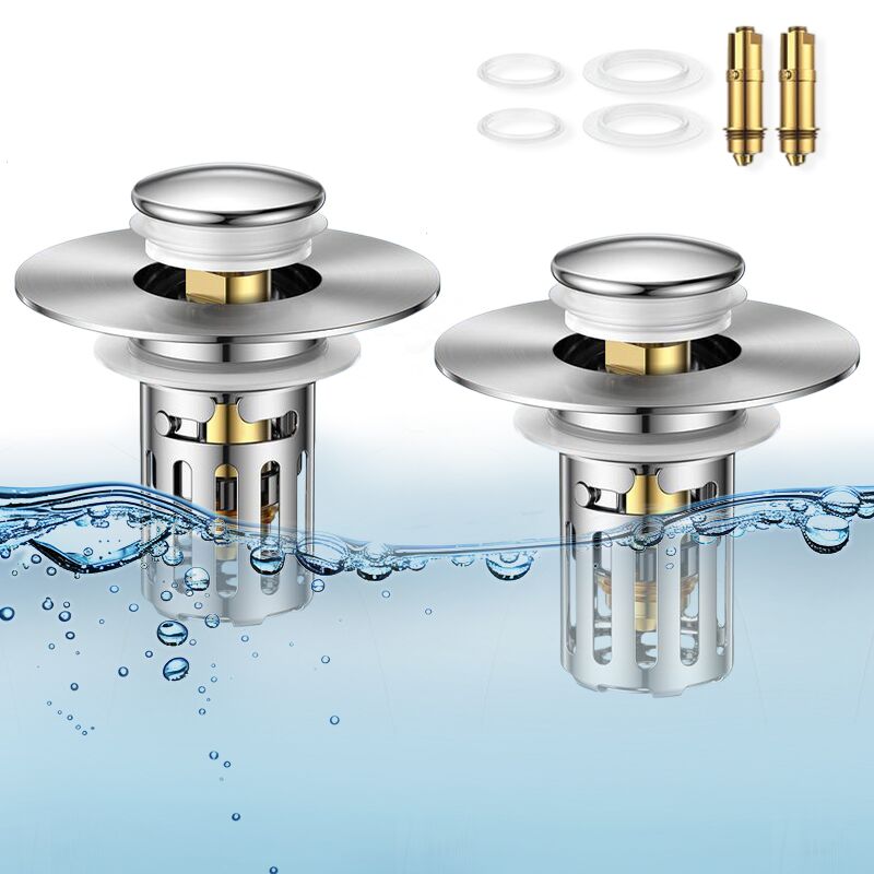 Universal 2-in-1 Bathroom SinkStopper, Pop-up with Anti-Clog RemovableStainless Steel Filter Basket Drain Hair Stopper,Anti-Odor Stopper