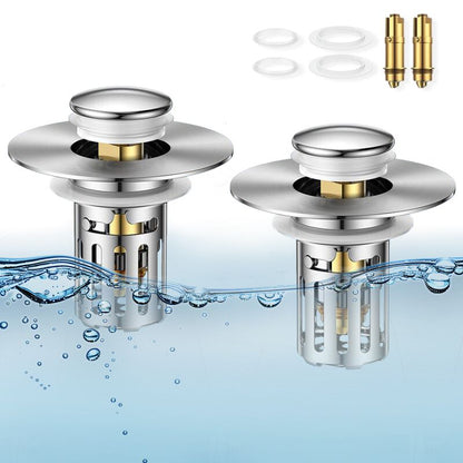 Universal 2-in-1 Bathroom SinkStopper, Pop-up with Anti-Clog RemovableStainless Steel Filter Basket Drain Hair Stopper,Anti-Odor Stopper